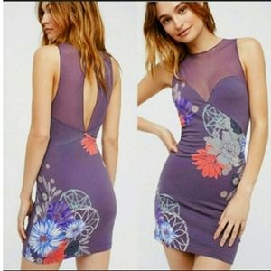 Intimately Free People Mini Purple Mesh Floral Bodycon Illusion Dress